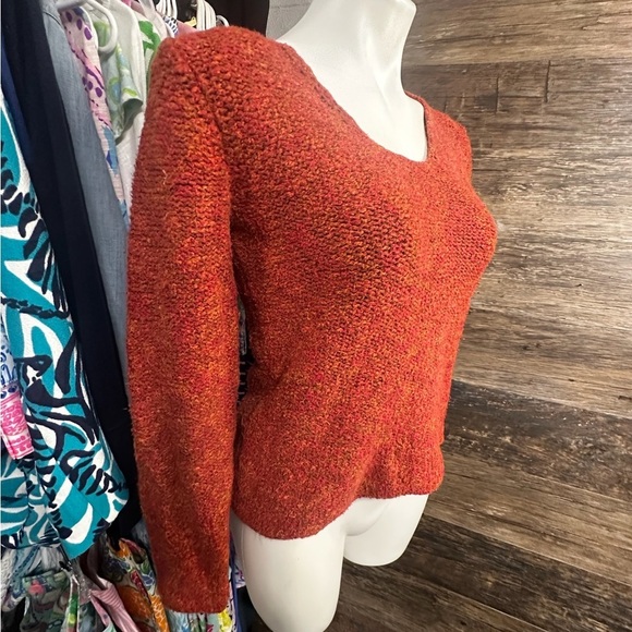 Eileen Fisher Red Orange Crew Neck Sweater Textured Knit - Picture 2 of 8